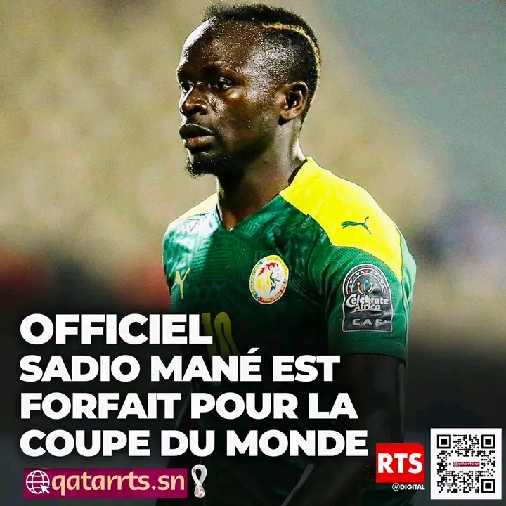 Officiel : Sadio Mané forfait pour la Coupe du monde